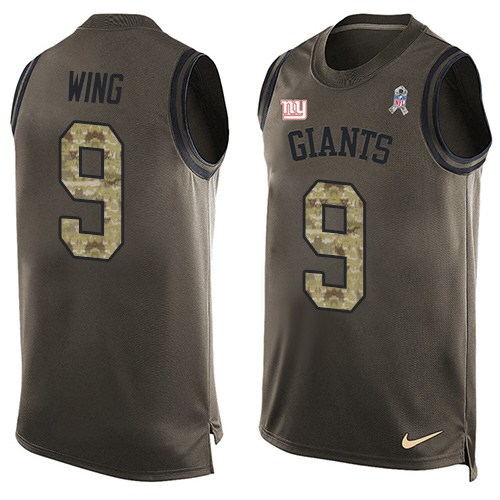 Men's Limited Brad Wing Nike Jersey Green - #9 Salute to Service Tank Top NFL New York Giants